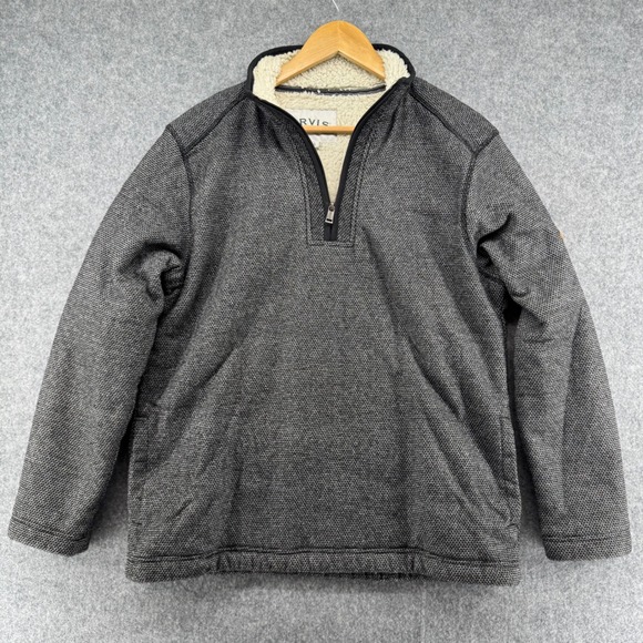 Orvis Other - Orvis Pullover Sweater Mens Medium Gray Quarter Zip Sherpa Lined Honeycomb Knit